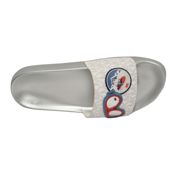 Michael Kors Penny Slide Logo Ski Patch Sandals Bright White 5/6/7/8/9/10/11 NIB - Picture 6 of 7